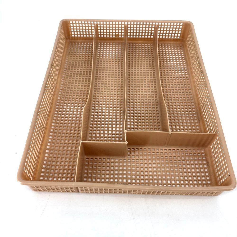 MCM Tan Drawer Utensil Silverware Organizer Divider 5 Slot Vintage Plastic